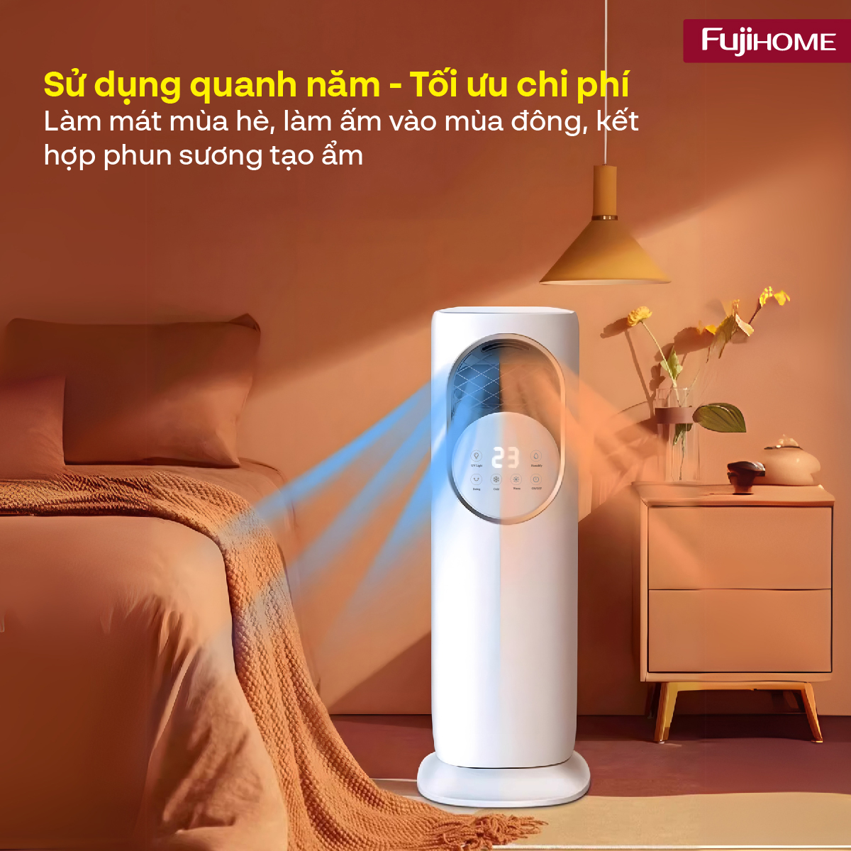 Mô tả Quạt Làm Mát, Sưởi Ấm và Tạo ẩm 4 mùa Fujihome AC01 Màn hình điều khiển LED cảm ứng - BH 24 tháng - 6