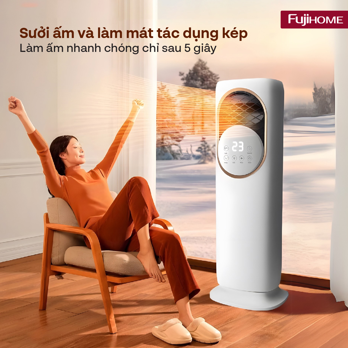 Mô tả Quạt Làm Mát, Sưởi Ấm và Tạo ẩm 4 mùa Fujihome AC01 Màn hình điều khiển LED cảm ứng - BH 24 tháng - 7