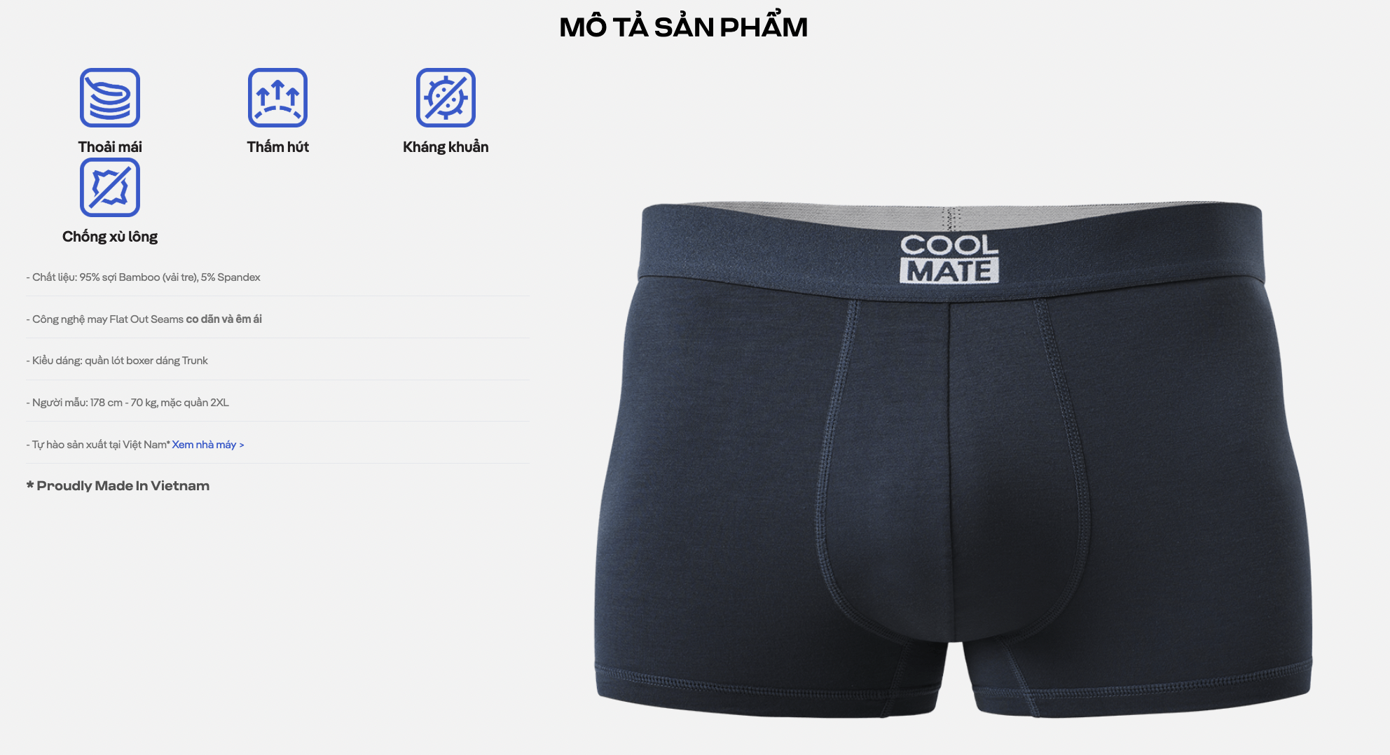 Mô tả Combo 3 quần lót nam dáng Trunk Bamboo kháng khuẩn Coolmate - 1