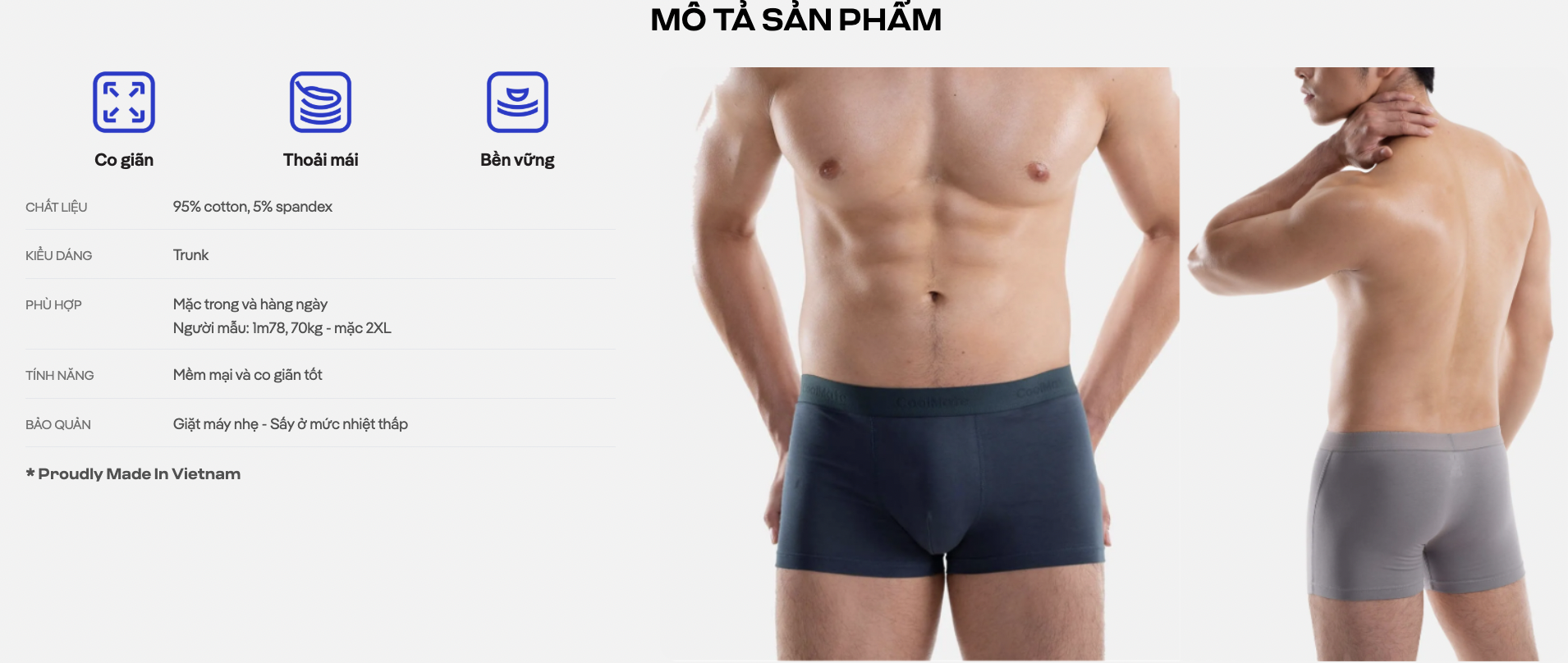 Mô tả Combo 5 quần lót sịp nam Trunk Cotton co giãn thoải mái Coolmate (màu ngẫu nhiên) - 1