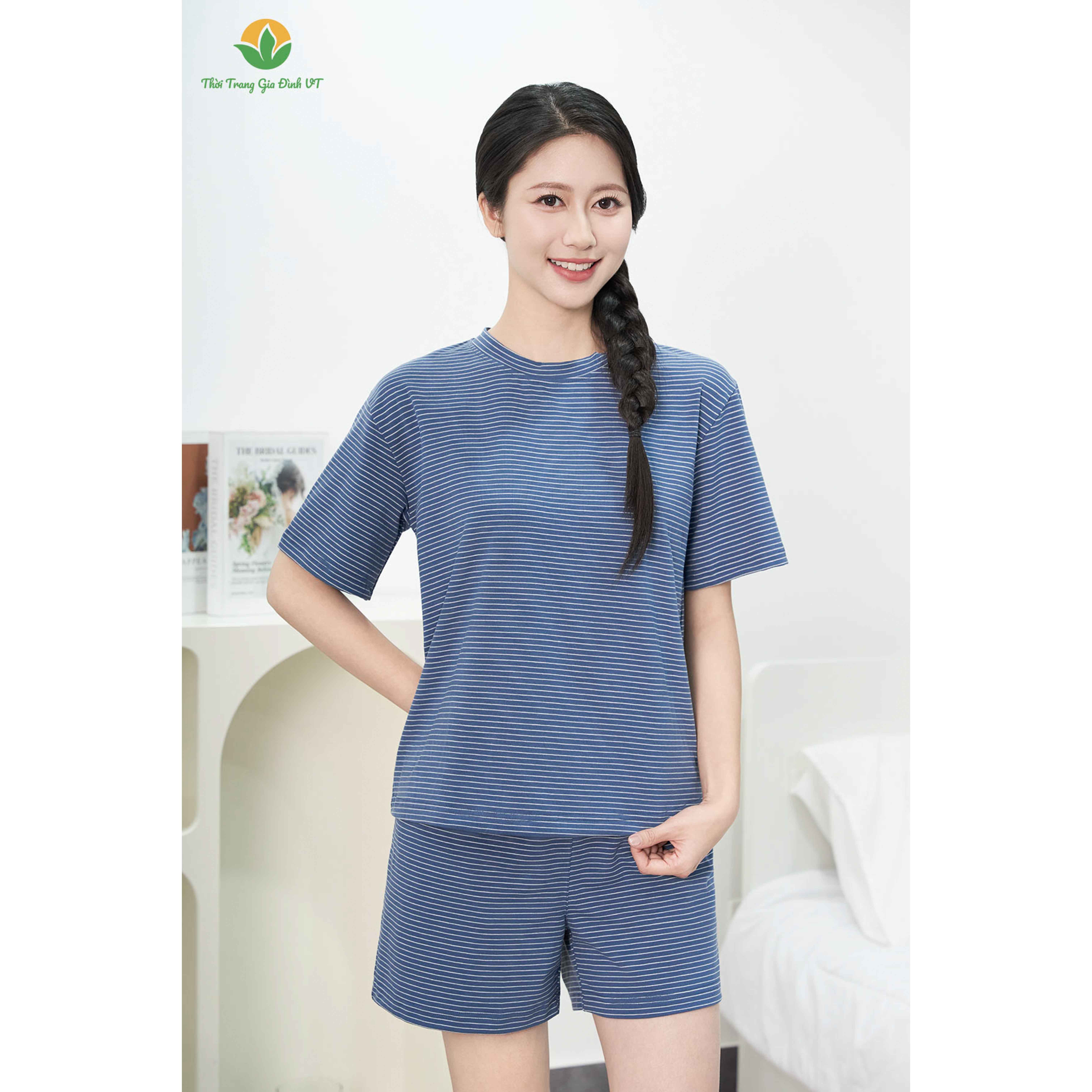 Mô tả Bộ mặc nhà nữ chất cotton quần đùi, áo cộc tay thời trang gia đình Việt Thắng  B43.5034 - 5