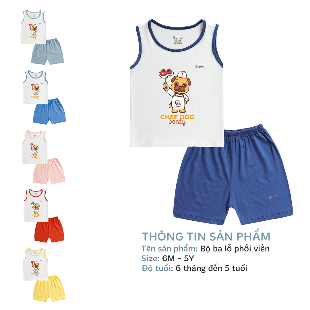 Mô tả Bộ ba lỗ phối viền BENTY in hình BT098 Chef Dog đáng yêu, chất vải cao cấp, thấm hút mồ hôi tốt - 1