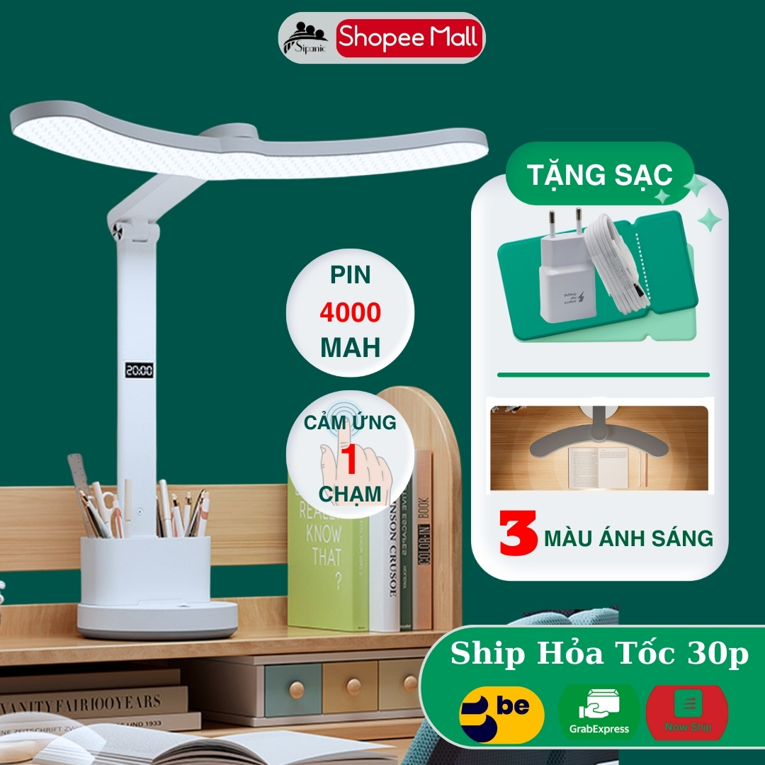 Mô tả Đèn học tích điện, Sipanic để bàn học đọc sách làm việc, cảm ứng chạm 3 chế độ ánh sáng - 1