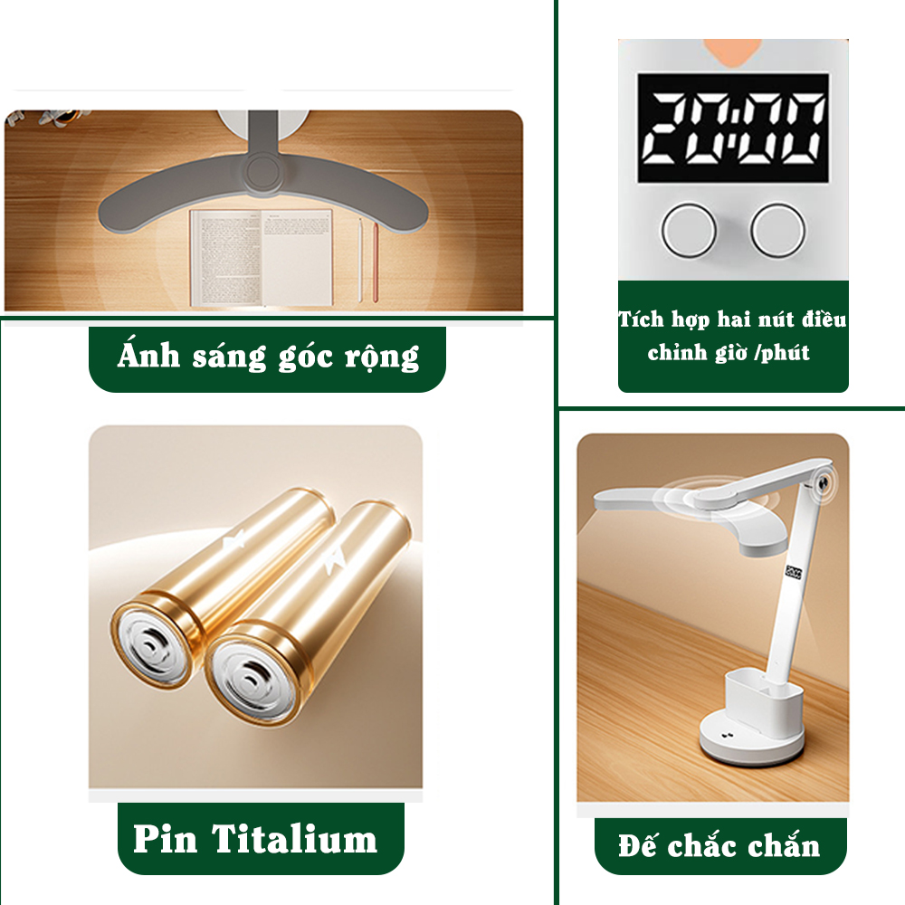 Mô tả Đèn học tích điện, Sipanic để bàn học đọc sách làm việc, cảm ứng chạm 3 chế độ ánh sáng - 2