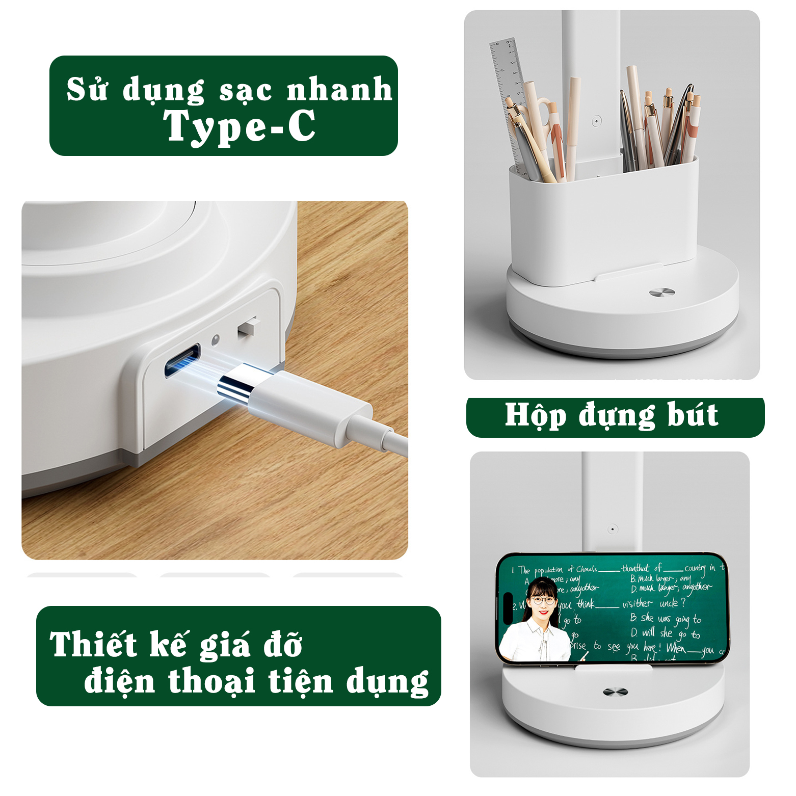 Mô tả Đèn học tích điện, Sipanic để bàn học đọc sách làm việc, cảm ứng chạm 3 chế độ ánh sáng - 5