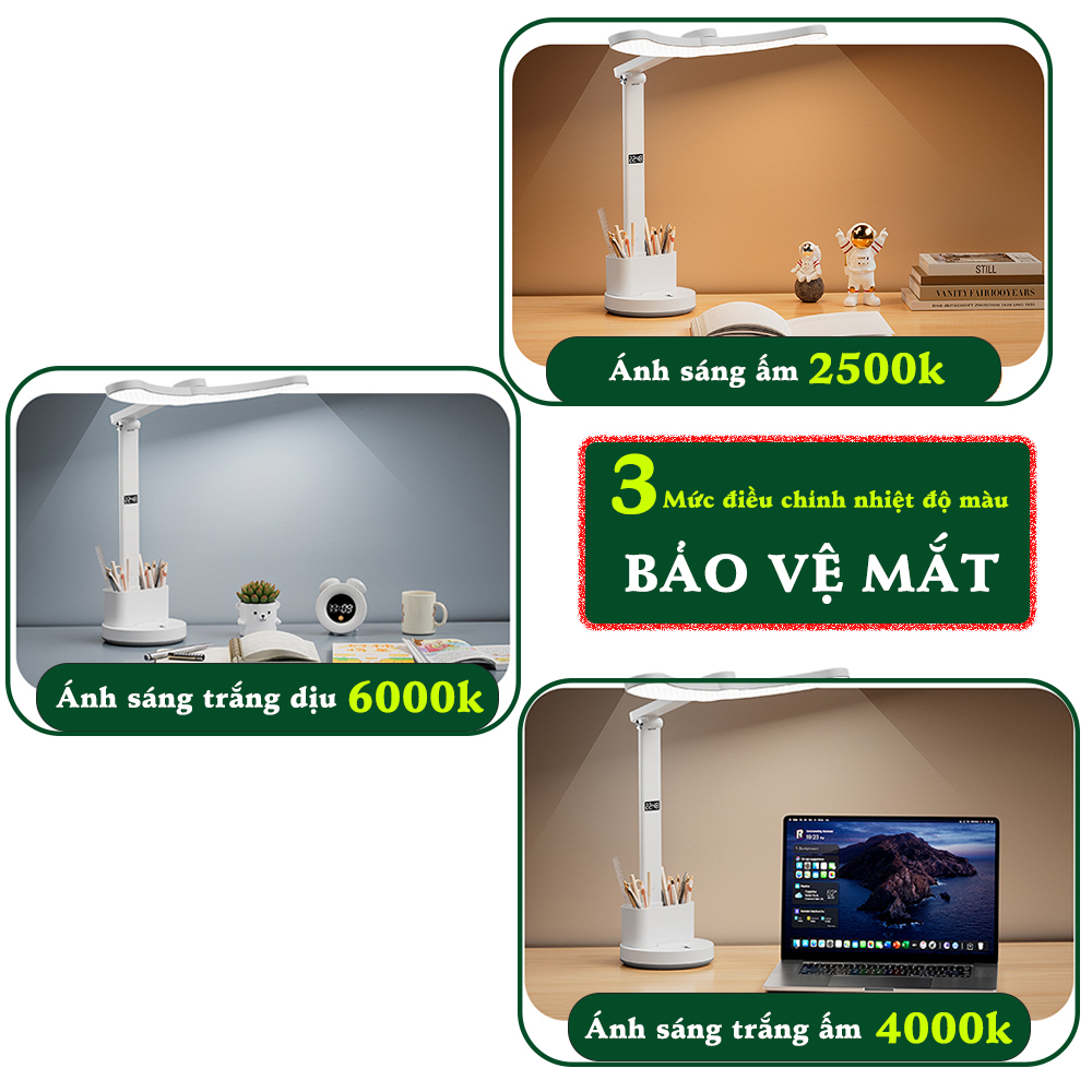 Mô tả Đèn học tích điện, Sipanic để bàn học đọc sách làm việc, cảm ứng chạm 3 chế độ ánh sáng - 7
