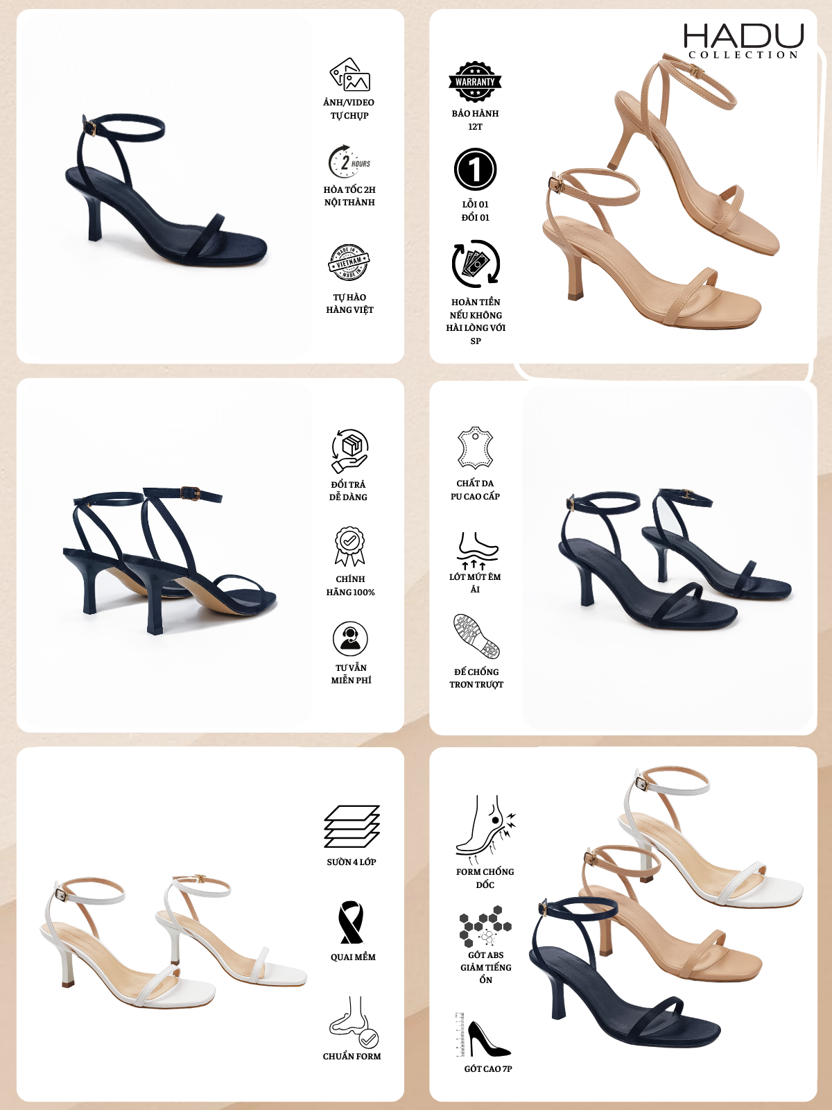Mô tả Giày Cao Gót 7P Sandal Quai Ngang Dây Mảnh HADU G731 Đế TPR Chống Trượt Chất Liệu Cao Cấp BH 12T - 6
