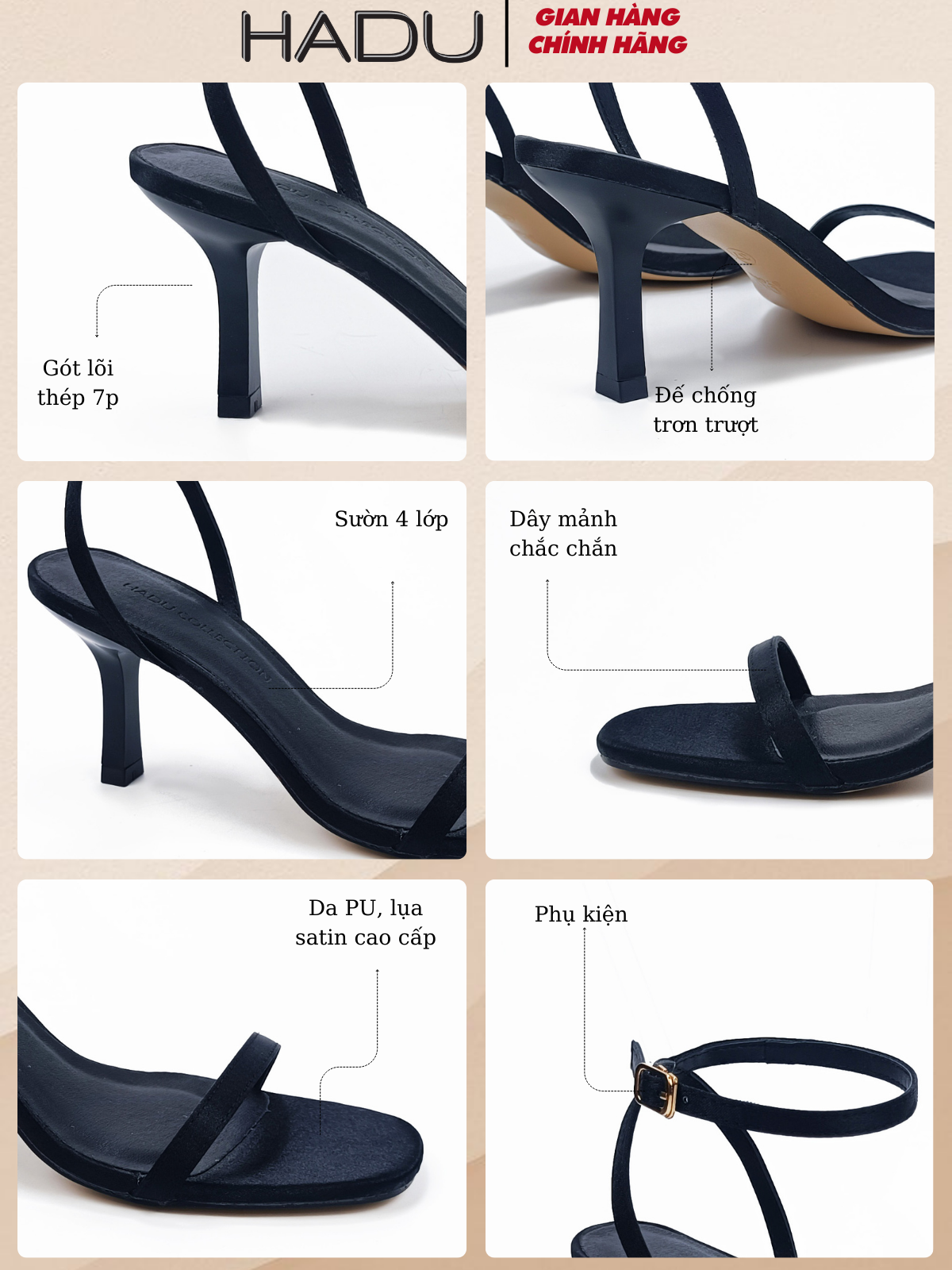 Mô tả Giày Cao Gót 7P Sandal Quai Ngang Dây Mảnh HADU G731 Đế TPR Chống Trượt Chất Liệu Cao Cấp BH 12T - 7