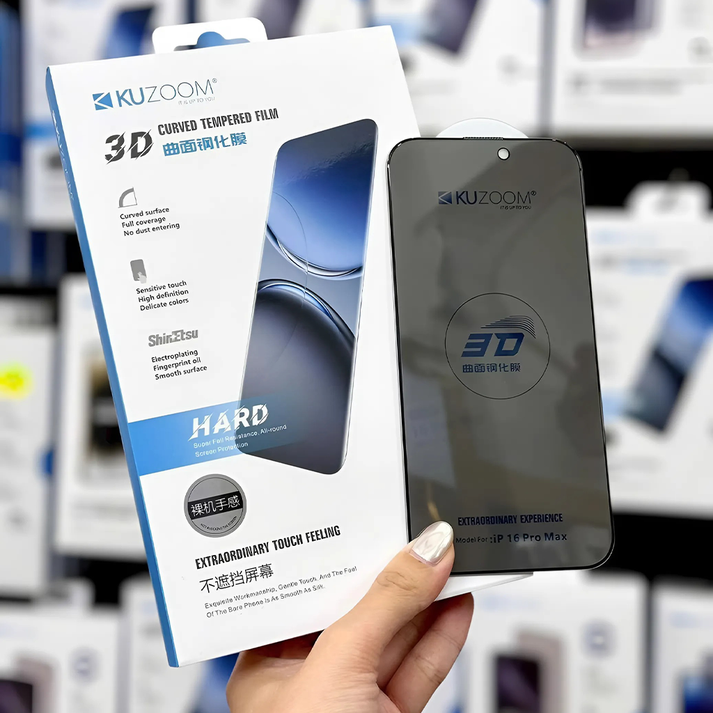Mô tả Kính Cường Lực 3D Curved Chính Hãng KUZOOM không lẹm, chống vân tay dùng Cho IP 15 Promax-16 Promax - 3