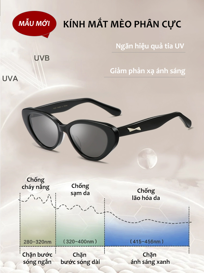 Mô tả Kính Mát Phân Cực Mắt Mèo Nam Nữ AORON Hot Trend 2025 Chất Liệu TR90 Bền Bỉ Chống Tia UV400 - 1