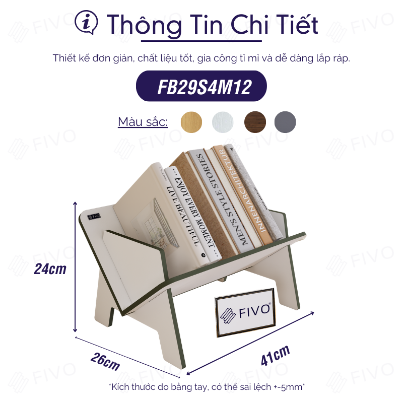 Kệ sách gỗ để bàn FB29 FIVO màu trắng