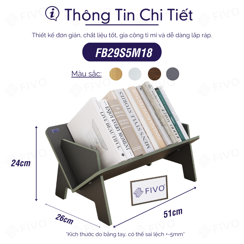 Kệ sách gỗ để bàn FB29 FIVO màu xám