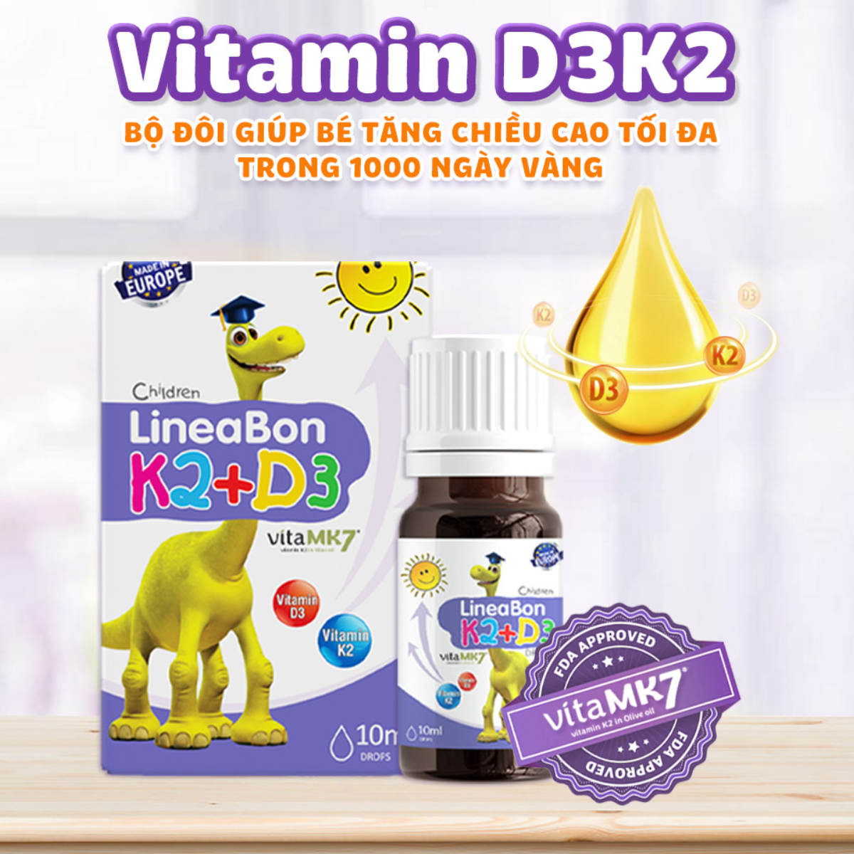 Mô tả LineaBon Vitamin D3 K2 Vitamin Phát Triển Tăng Chiều Cao Cho Bé 10ml - 2