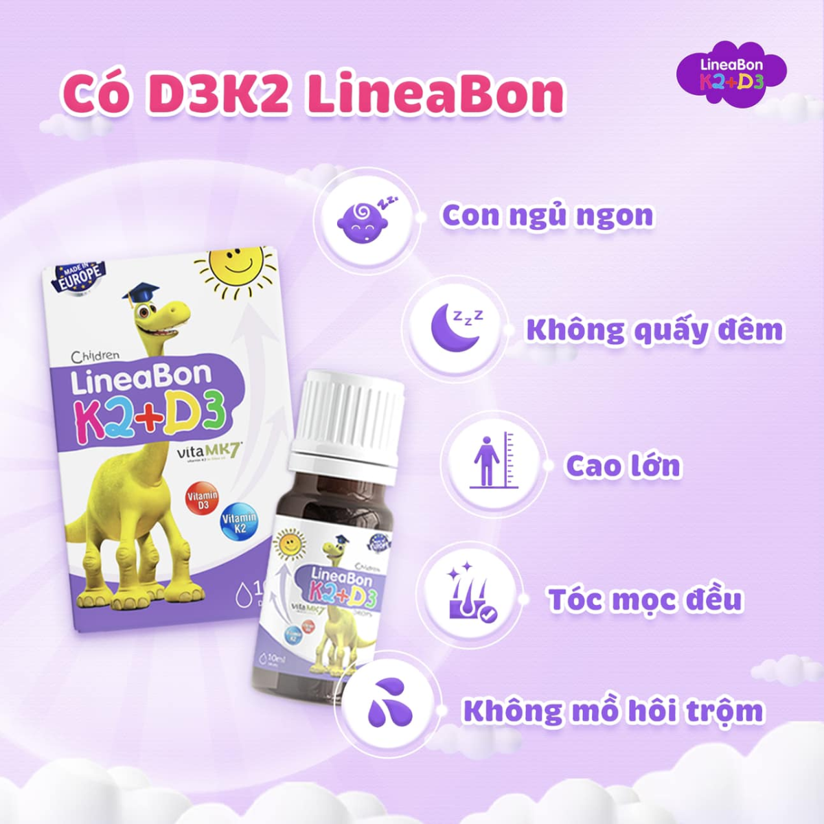 Mô tả LineaBon Vitamin D3 K2 Vitamin Phát Triển Tăng Chiều Cao Cho Bé 10ml - 3