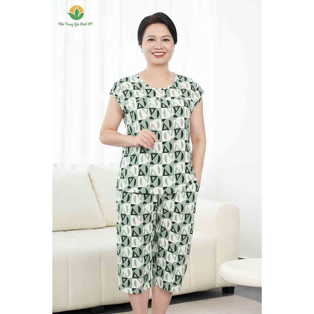Mô tả Bộ trung niên mặc nhà chất Lanh thoáng mát thời trang Việt Thắng, quần lửng, áo cộc tay - B06.5024 - 3
