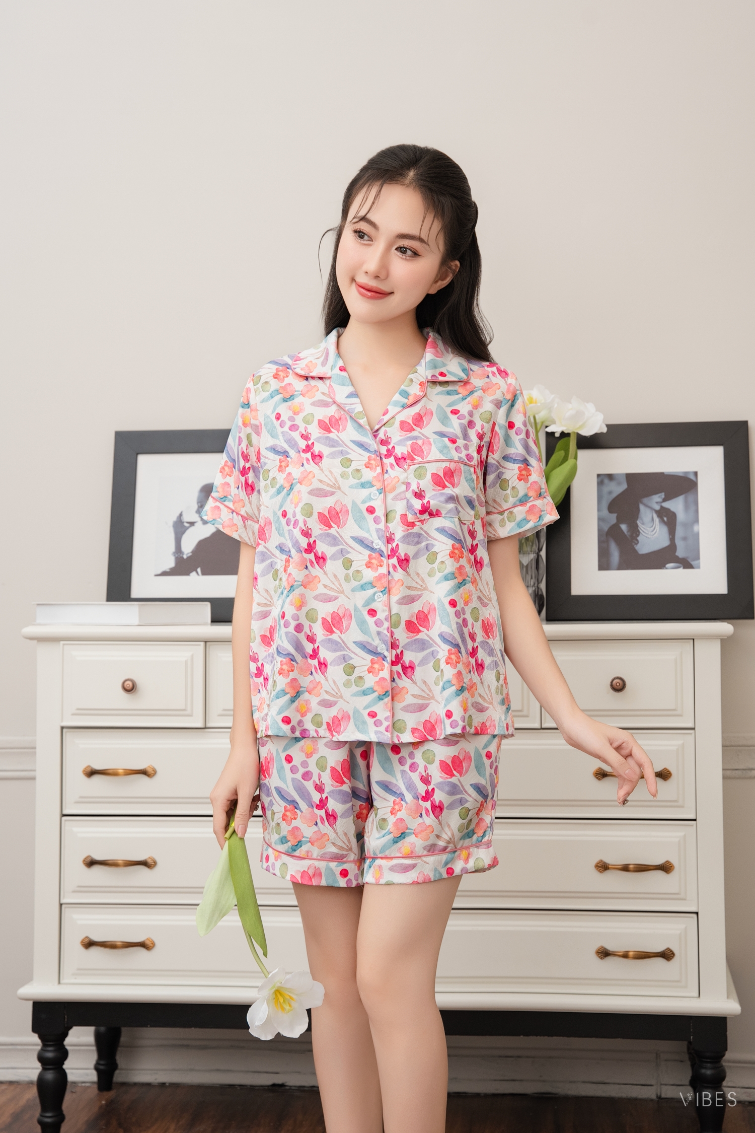 Mô tả VIBES Pijama ngắn Lụa gấm họa tiết hoa nhí Lucie Py Set - 6