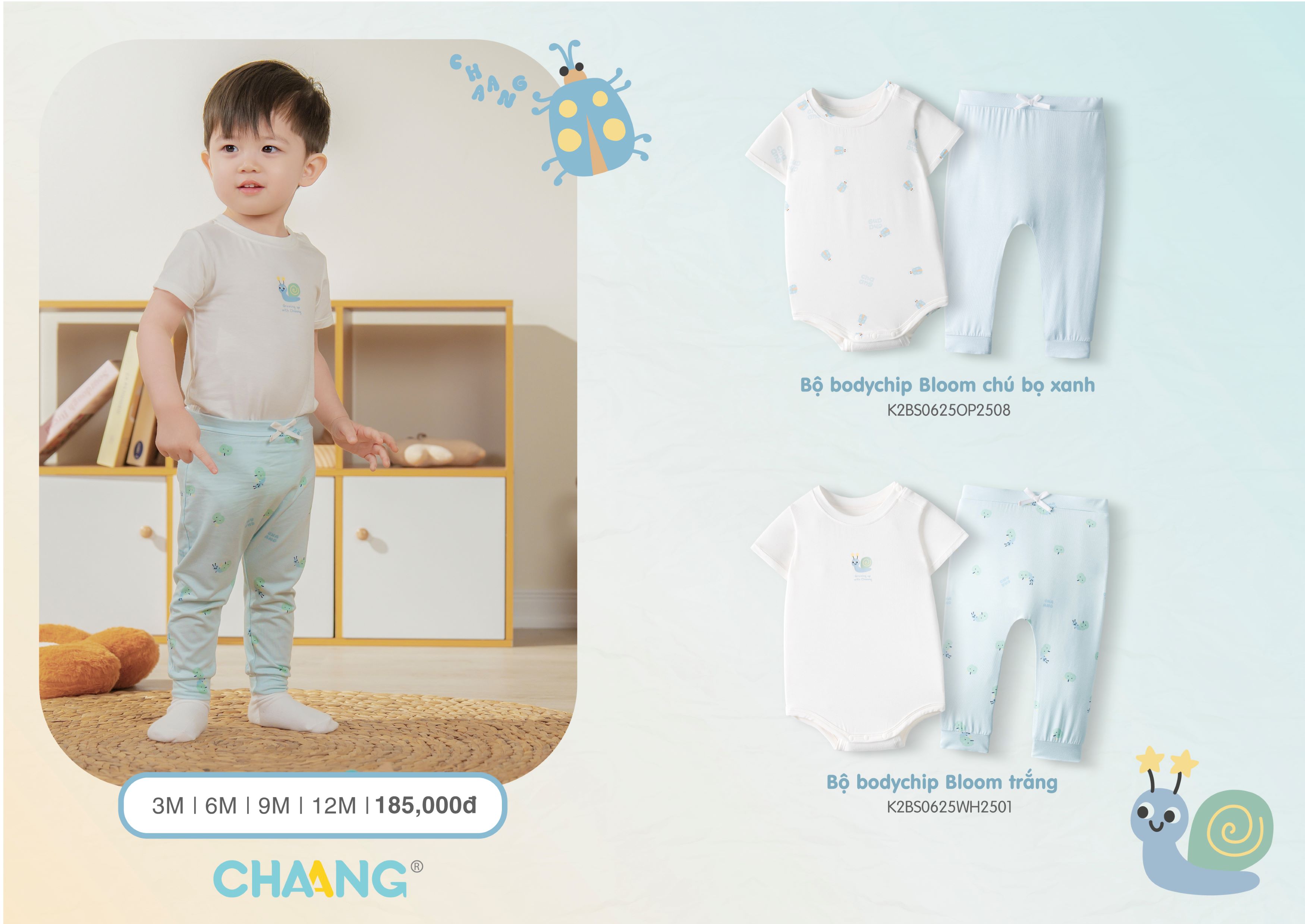 Mô tả Set Bodychip cúc vai kèm quần Bloom cho bé gái và bé trai - 2