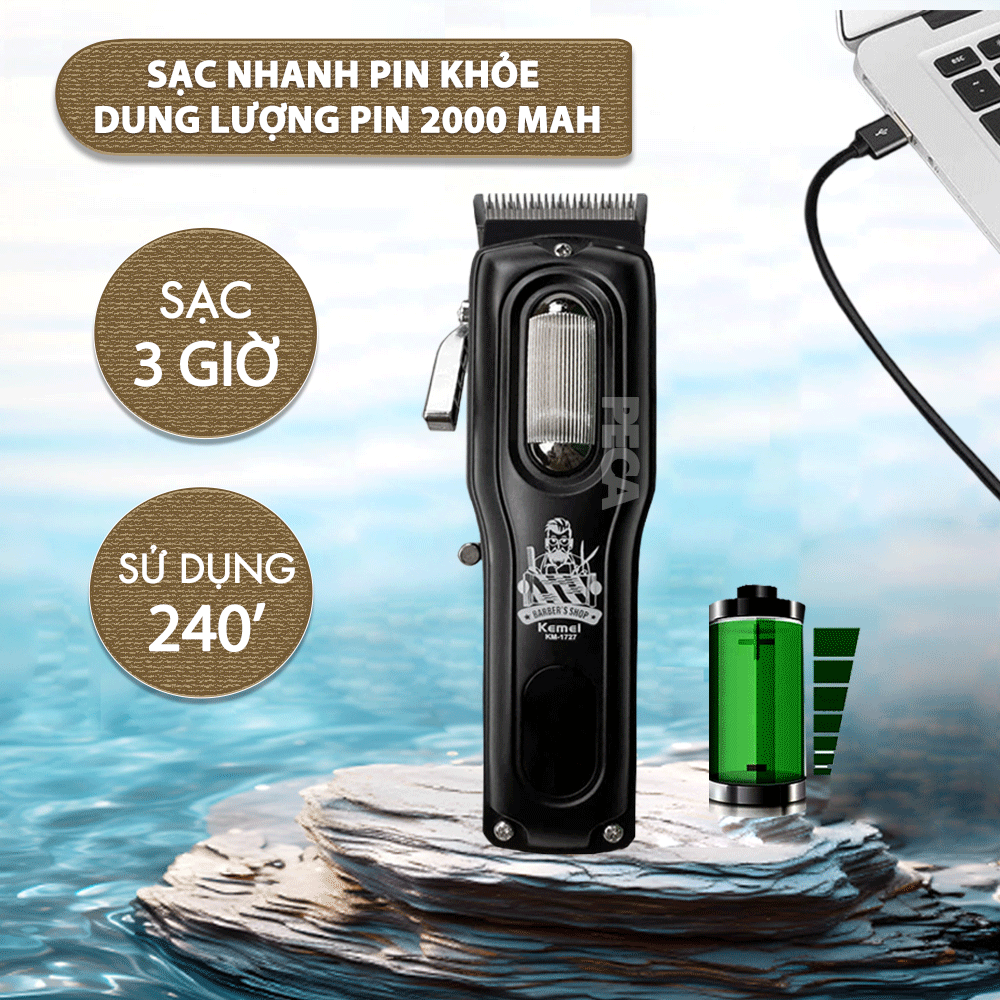 Mô tả Tông đơ cắt tóc chuyên nghiệp Kemei KM-1727 công suất mạnh 8W màn hình LCD sạc nhanh USB tiện lợi - Chính hãng - 8