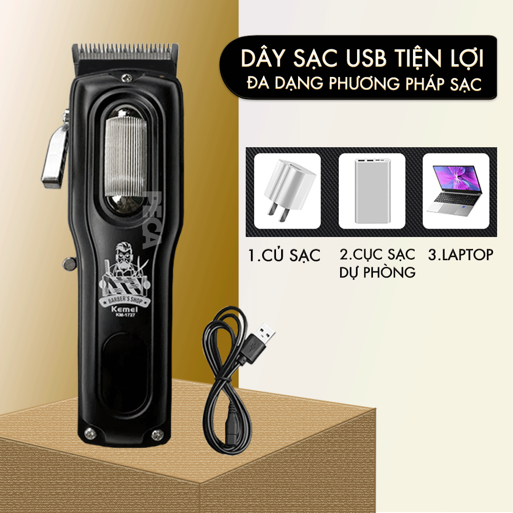 Mô tả Tông đơ cắt tóc chuyên nghiệp Kemei KM-1727 công suất mạnh 8W màn hình LCD sạc nhanh USB tiện lợi - Chính hãng - 9