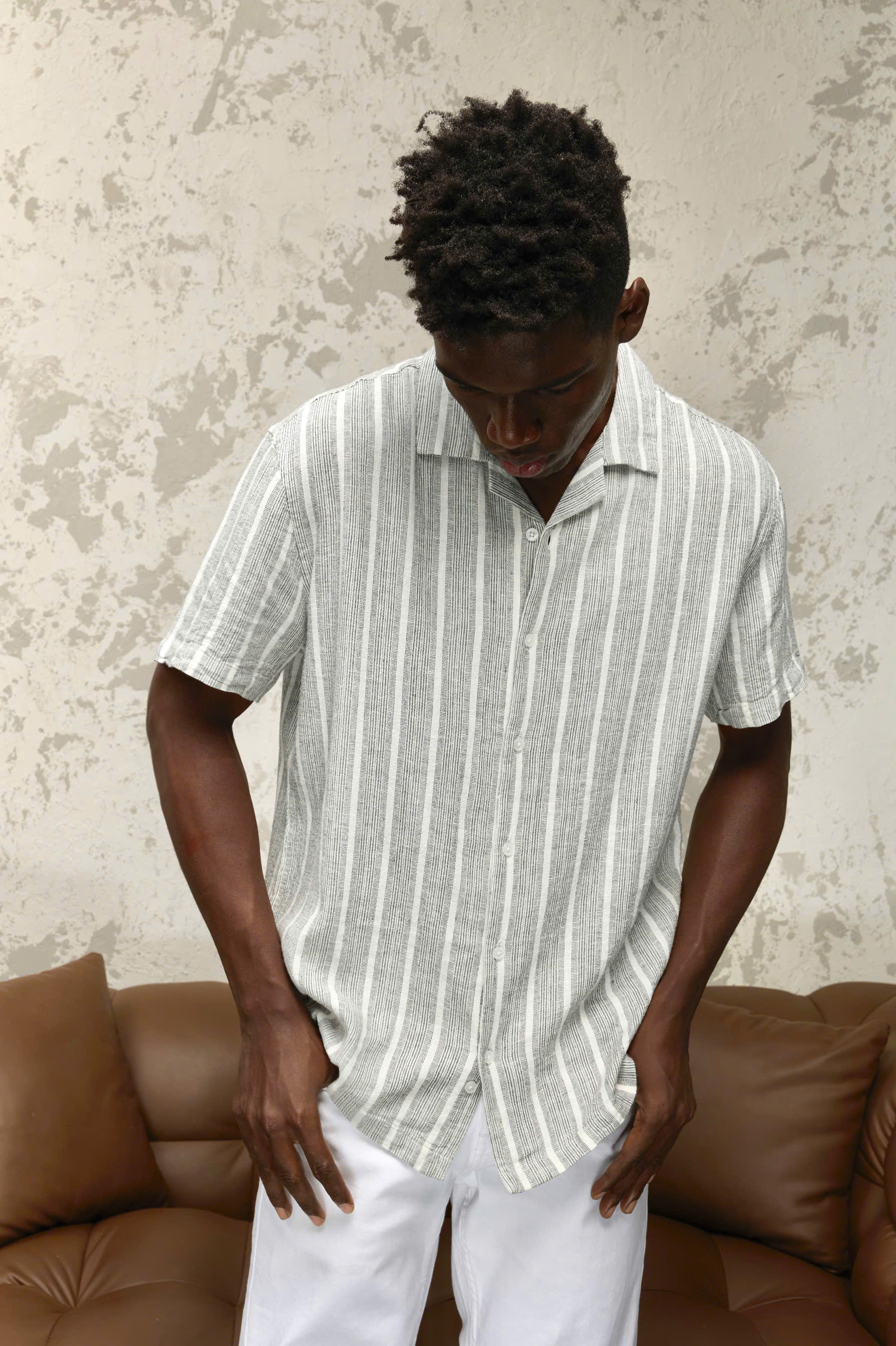 Mô tả Áo sơ mi pijama linen stripped Heboz 4M, sơ mi sọc ngắn tay form slimfit cao cấp - 00002596 - 1