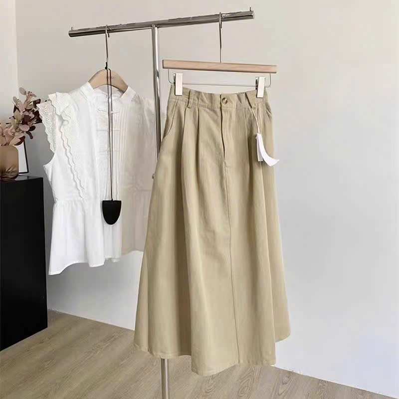 Mô tả Chân Váy Kaki 2328, Kiểu Dáng Xòe, Thiết Kế Cạp Bán Chun Co Giãn Dễ Mặc - 3