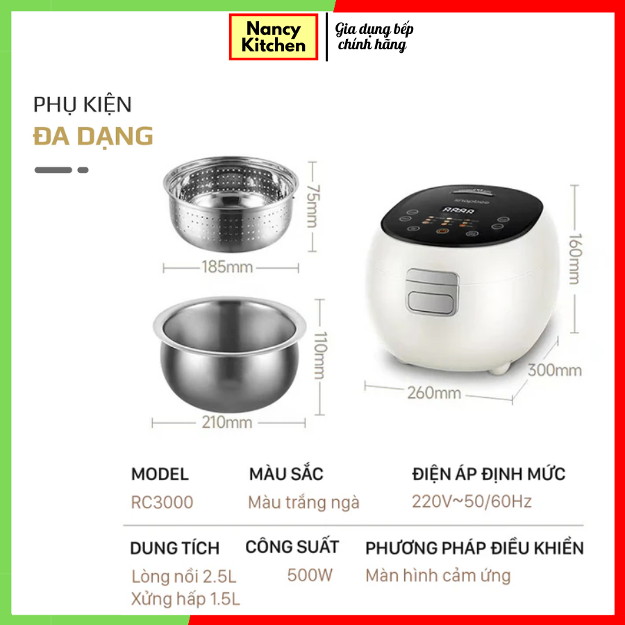 [Chính hãng]Nồi Cơm Điện Đa Năng SnapBee RC3000 PRO– Inox 304 Vân Lục ...