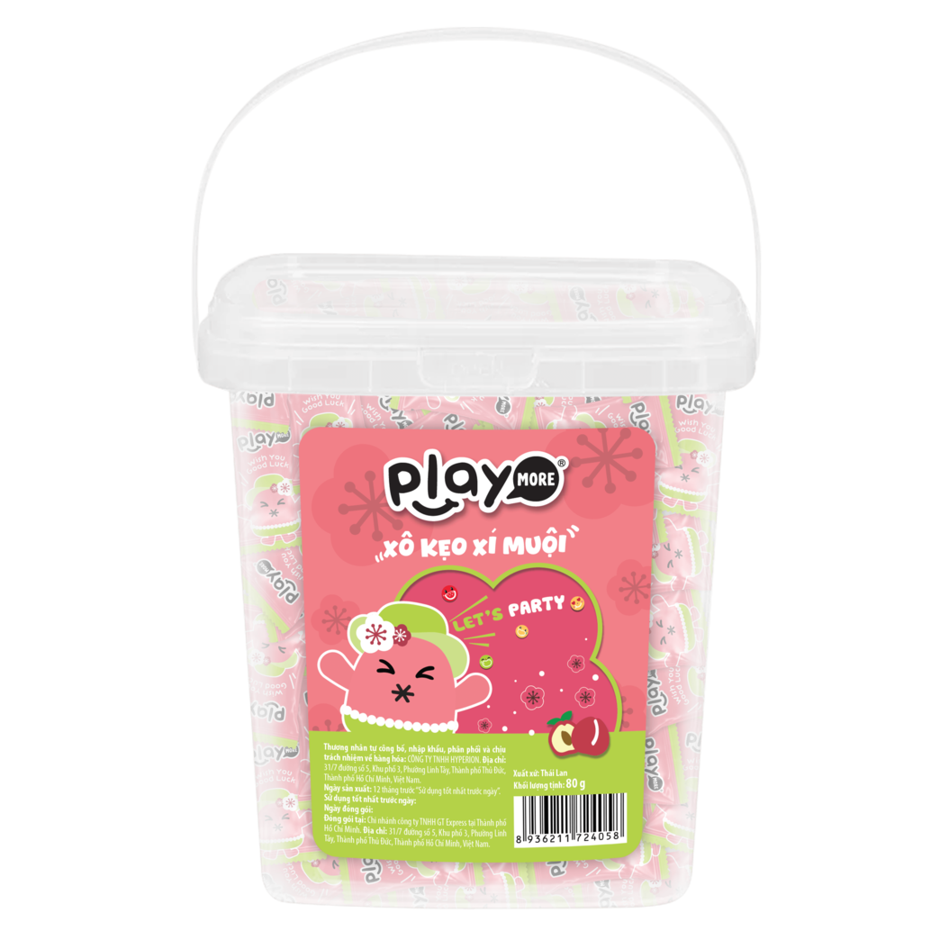 Mô tả Kẹo the kẹo ngậm trái cây Playmore không đường hương vị dưa hấu, táo zanh, nho, dâu cookie, xôi xoài,80g. - 1