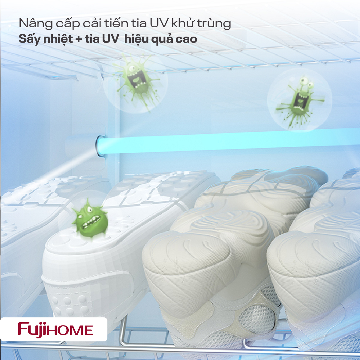 Khung hợp kim nhôm và kính cường lực cao cấp của tủ sấy giày Fujihome SD128