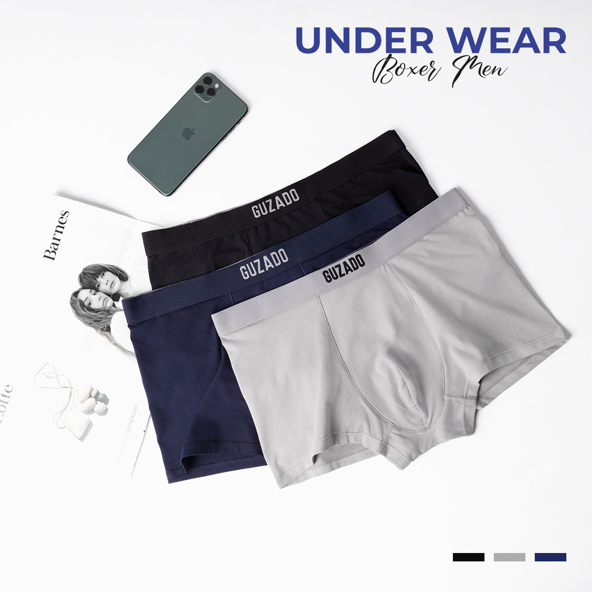 Mô tả Combo 3 Quần Lót Boxer Nam Guzado Cotton Compact Dáng Trunk Co Giãn Thoáng Khí Vượt Trội CB3GBX - 11