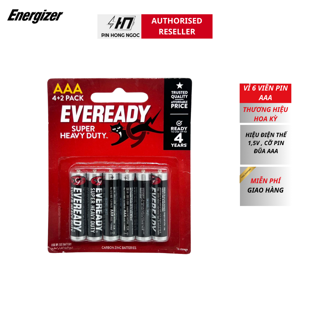 Vỉ 6 Viên pin EVEREADY super heavy duty 1,5V Siêu bền bỉ - Hàng chính ...