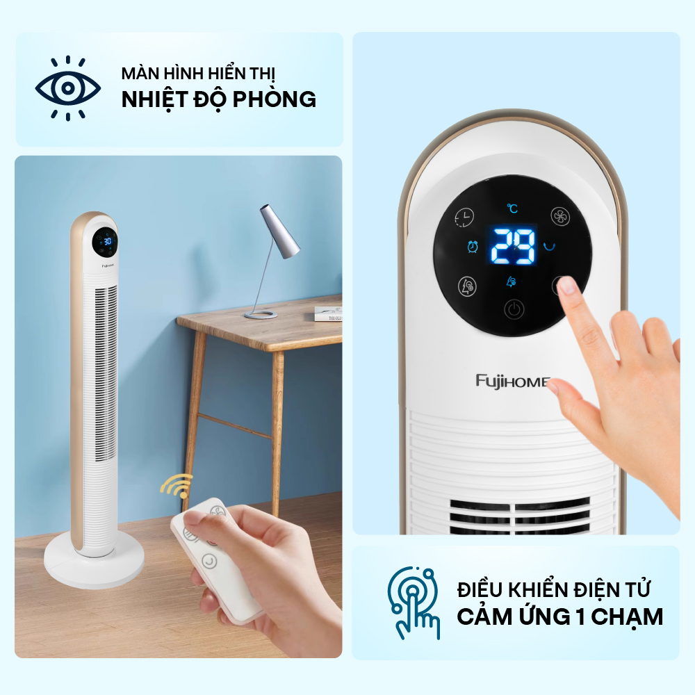Mô tả Quạt tháp lọc không khí FUJIHOME điều khiển từ xa, màn hình cảm ứng, bảo hành 24 tháng toàn quốc - 9