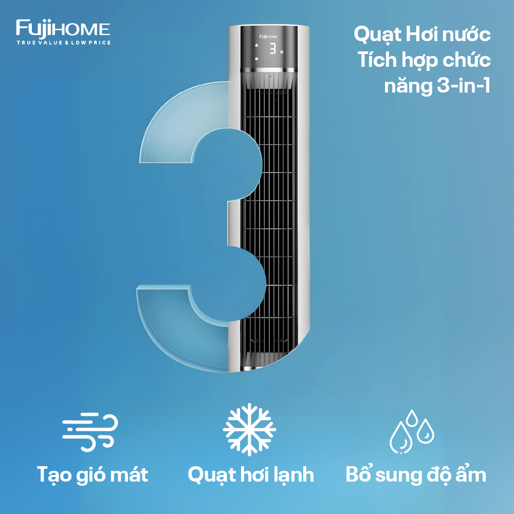 Mô tả Quạt tháp hơi nước lọc không khí FUJIHOME Màn led hiển thị, điều khiển từ xa, bảo hành 24 tháng - 2