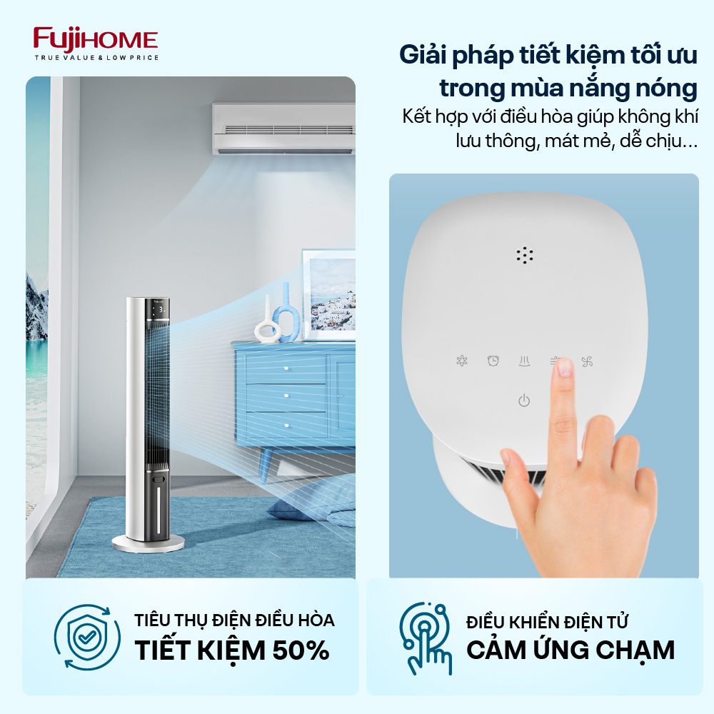 Mô tả Quạt tháp hơi nước lọc không khí FUJIHOME Màn led hiển thị, điều khiển từ xa, bảo hành 24 tháng - 5