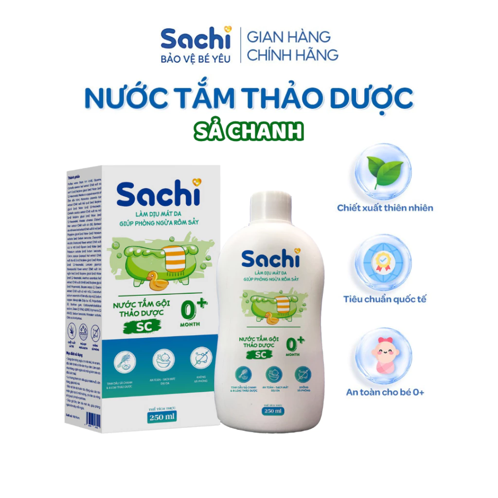 Mô tả Nước Tắm Thảo Dược Sachi Sả Chanh 250ml - Tự Nhiên Dịu Mát Da, Ngừa Rôm Sảy Cho Bé Từ Sơ Sinh - 1