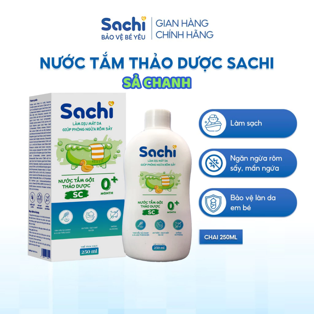 Mô tả Nước Tắm Thảo Dược Sachi Sả Chanh 250ml - Tự Nhiên Dịu Mát Da, Ngừa Rôm Sảy Cho Bé Từ Sơ Sinh - 2
