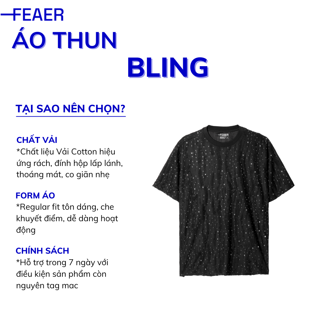 Mô tả Áo thun cổ tròn Bling, vải cotton hiệu ứng rách độc đáo, thấm hút tốt, co giãn nhẹ, đính hột lấp lánh, cá tính - FEAER - 1