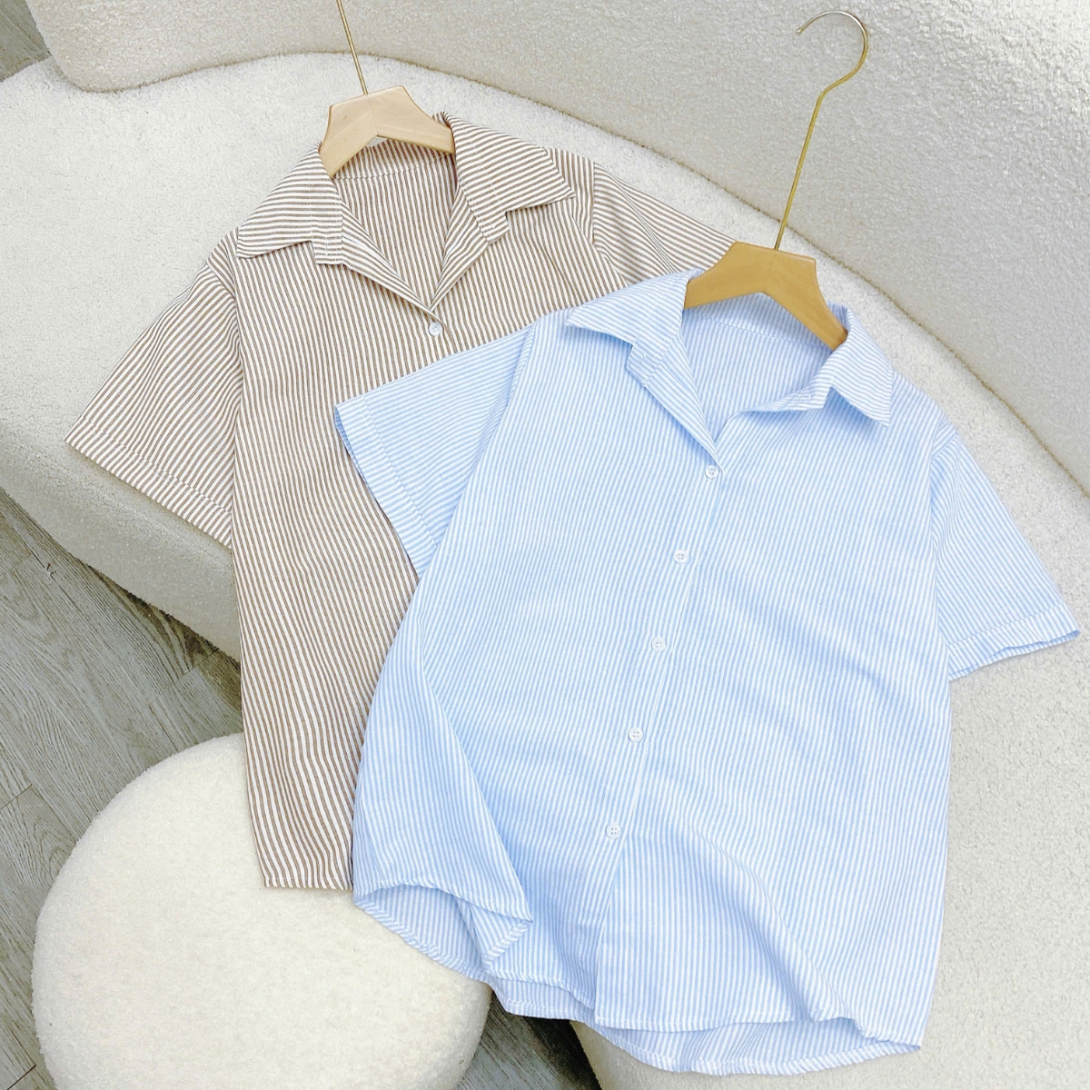 Mô tả Áo Sơ Mi Kẻ Sọc Bigsize Nữ Somi Tay Ngắn Tôn Dáng Vài Cotton Thô Cho Chubby SM184 - 2