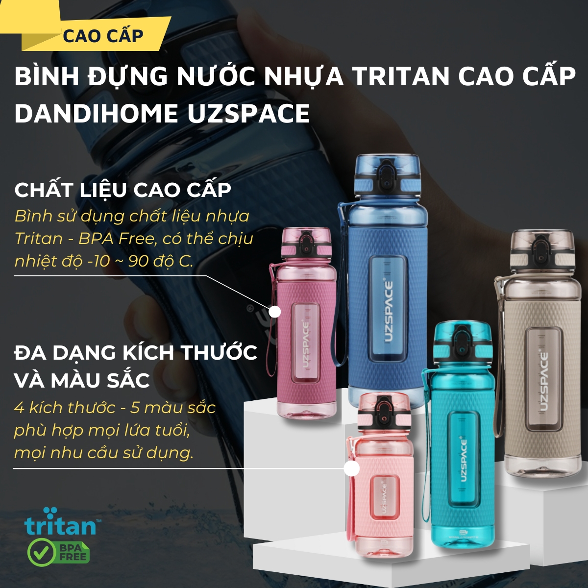 Mô tả Bình đựng nước bằng nhựa tritan cao cấp DandiHome Uzspace 400/520/800/1100ml - 1