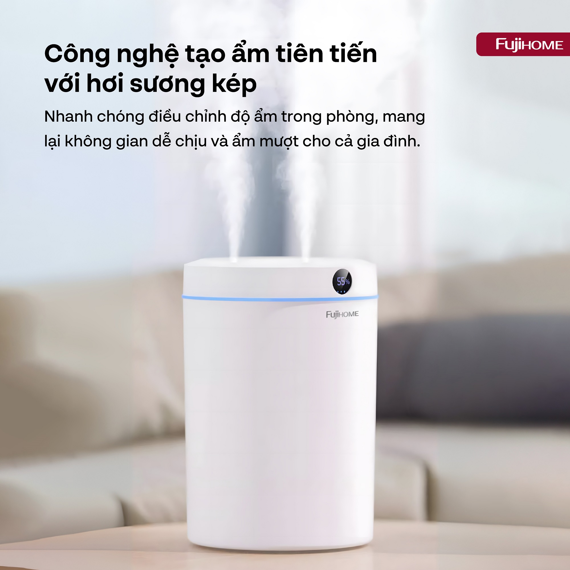 Mô tả Máy phun sương tạo ẩm FUJIHOME HM05B xông tinh dầu, 3 tốc độ phun, màn led và đèn led hiển thị - 8