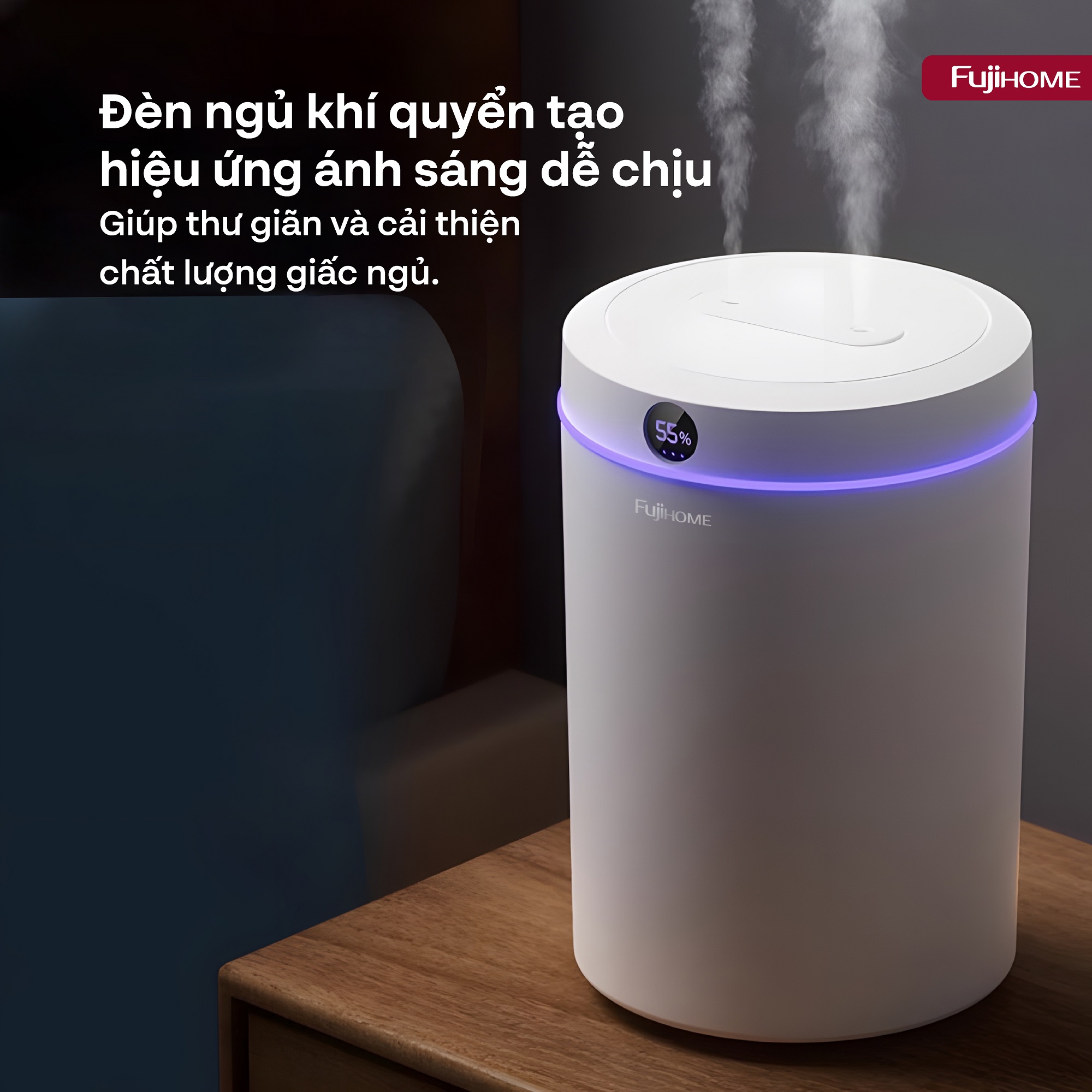 Mô tả Máy phun sương tạo ẩm FUJIHOME HM05B xông tinh dầu, 3 tốc độ phun, màn led và đèn led hiển thị - 9