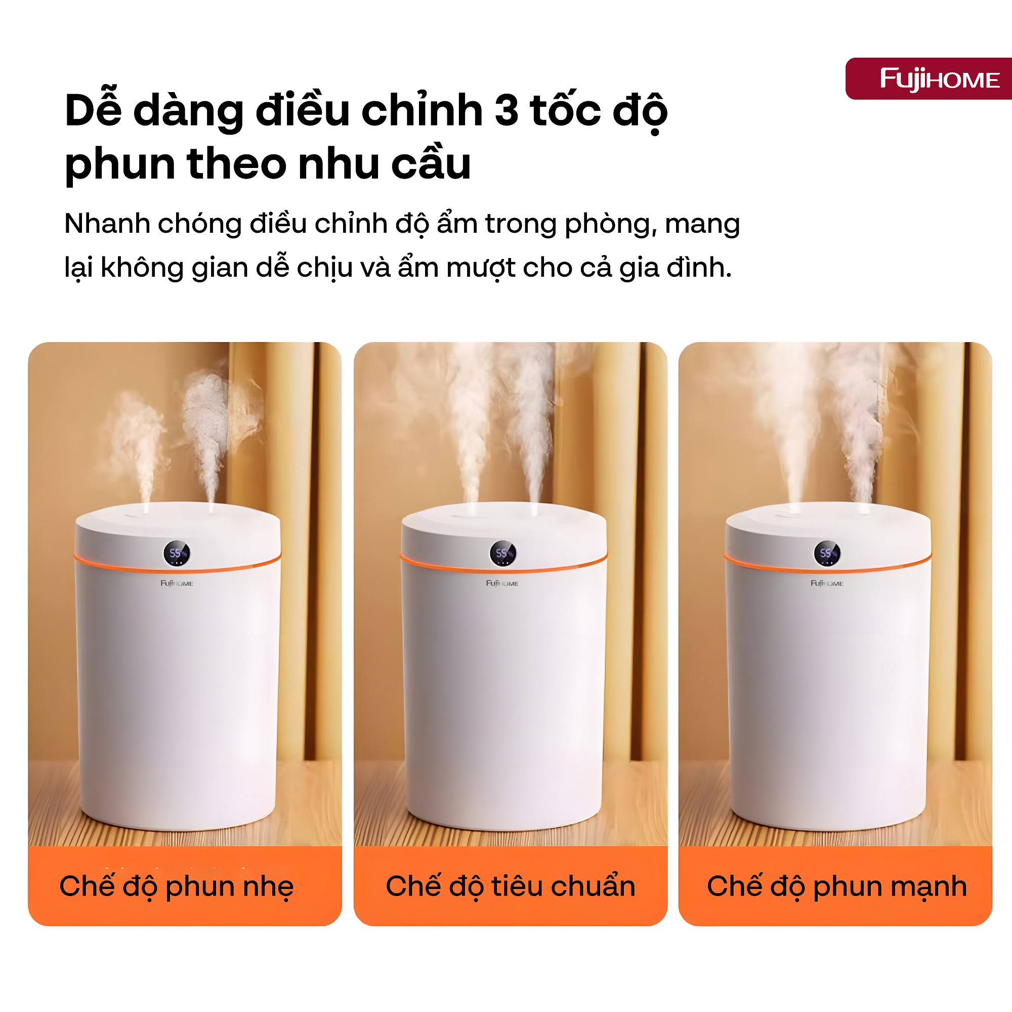 Mô tả Máy phun sương tạo ẩm FUJIHOME HM05B xông tinh dầu, 3 tốc độ phun, màn led và đèn led hiển thị - 12