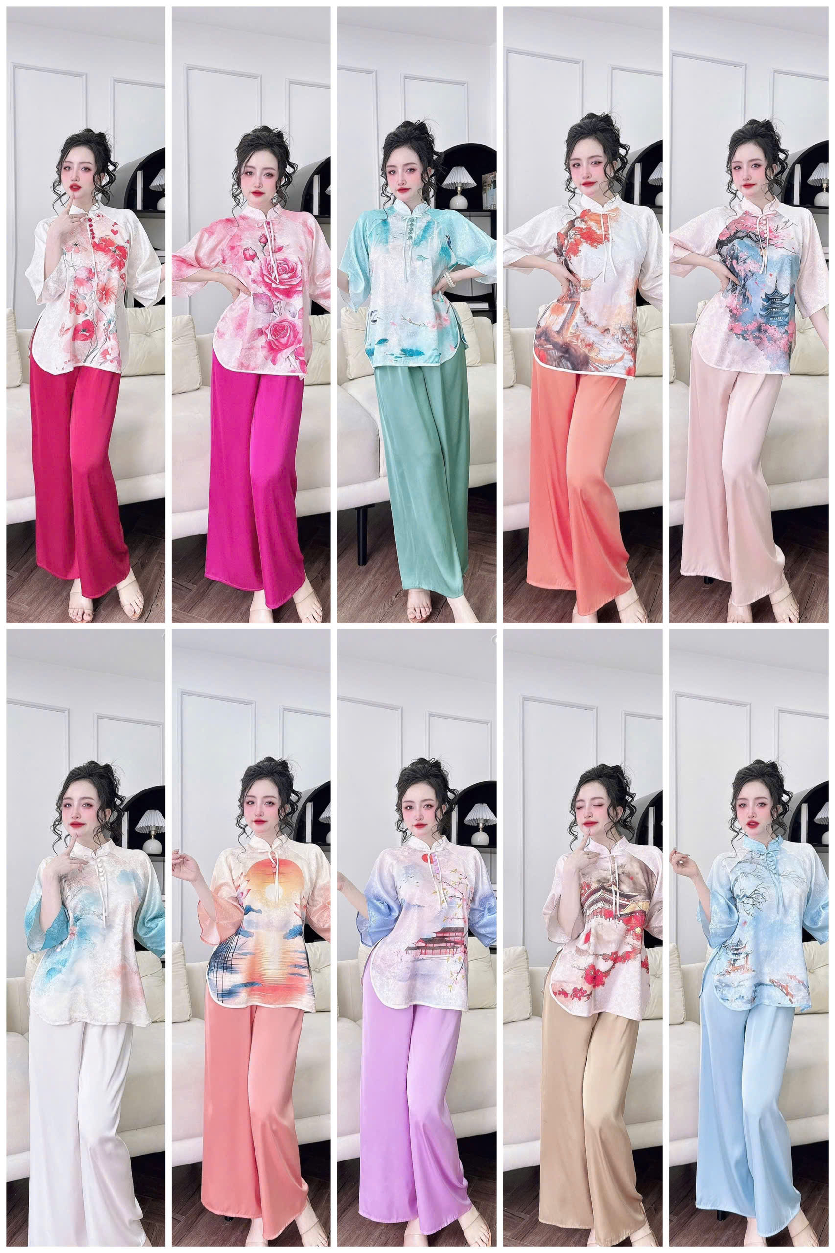 Mô tả Bộ Lam Đi Chùa SOJUN Đồ Pháp Phục Lụa Gấm Cổ Trụ Nút Bọc Thiết Kế Size Dưới 65kg - 5
