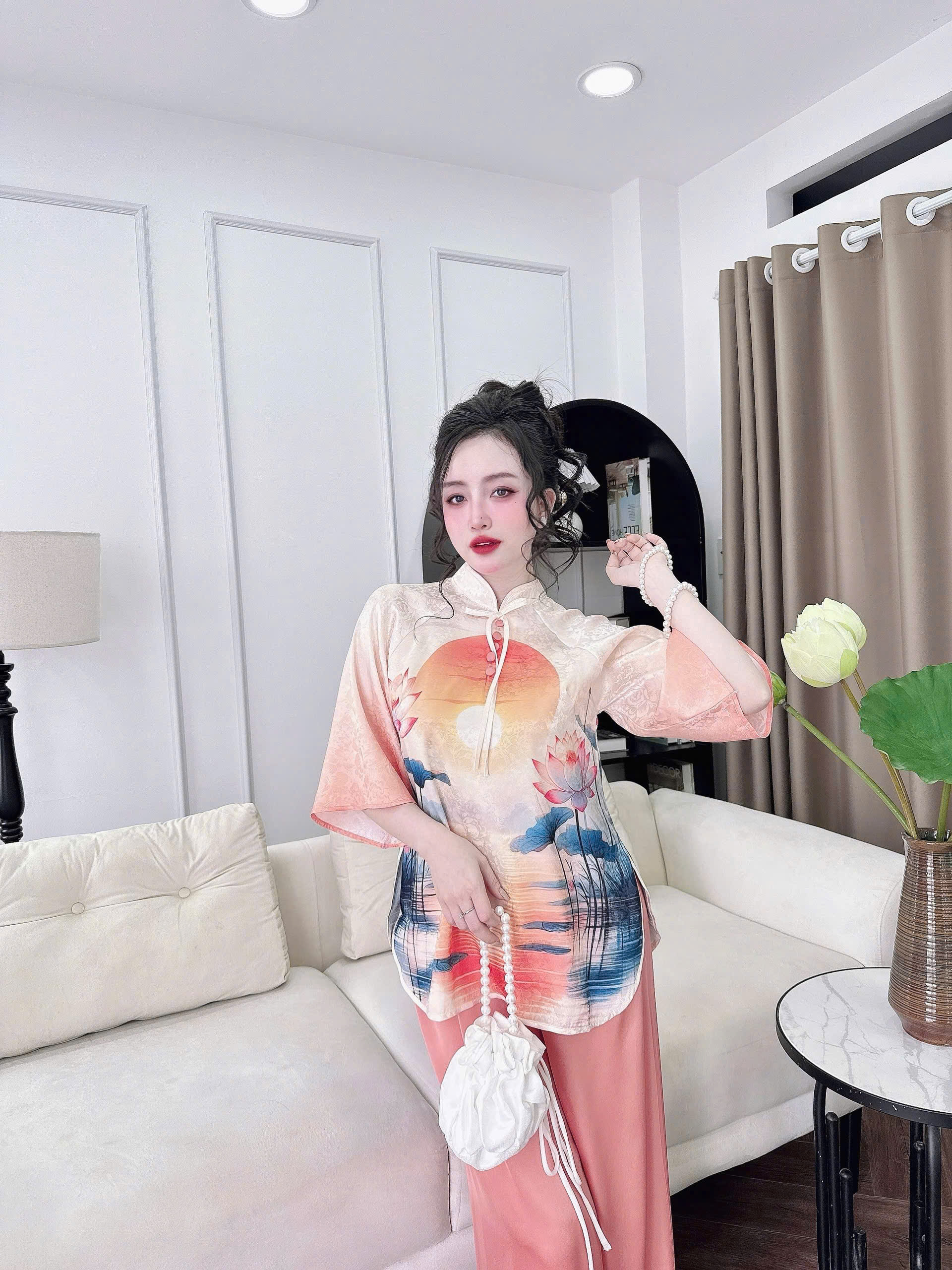 Mô tả Bộ Lam Đi Chùa SOJUN Đồ Pháp Phục Lụa Gấm Cổ Trụ Nút Bọc Thiết Kế Size Dưới 65kg - 8