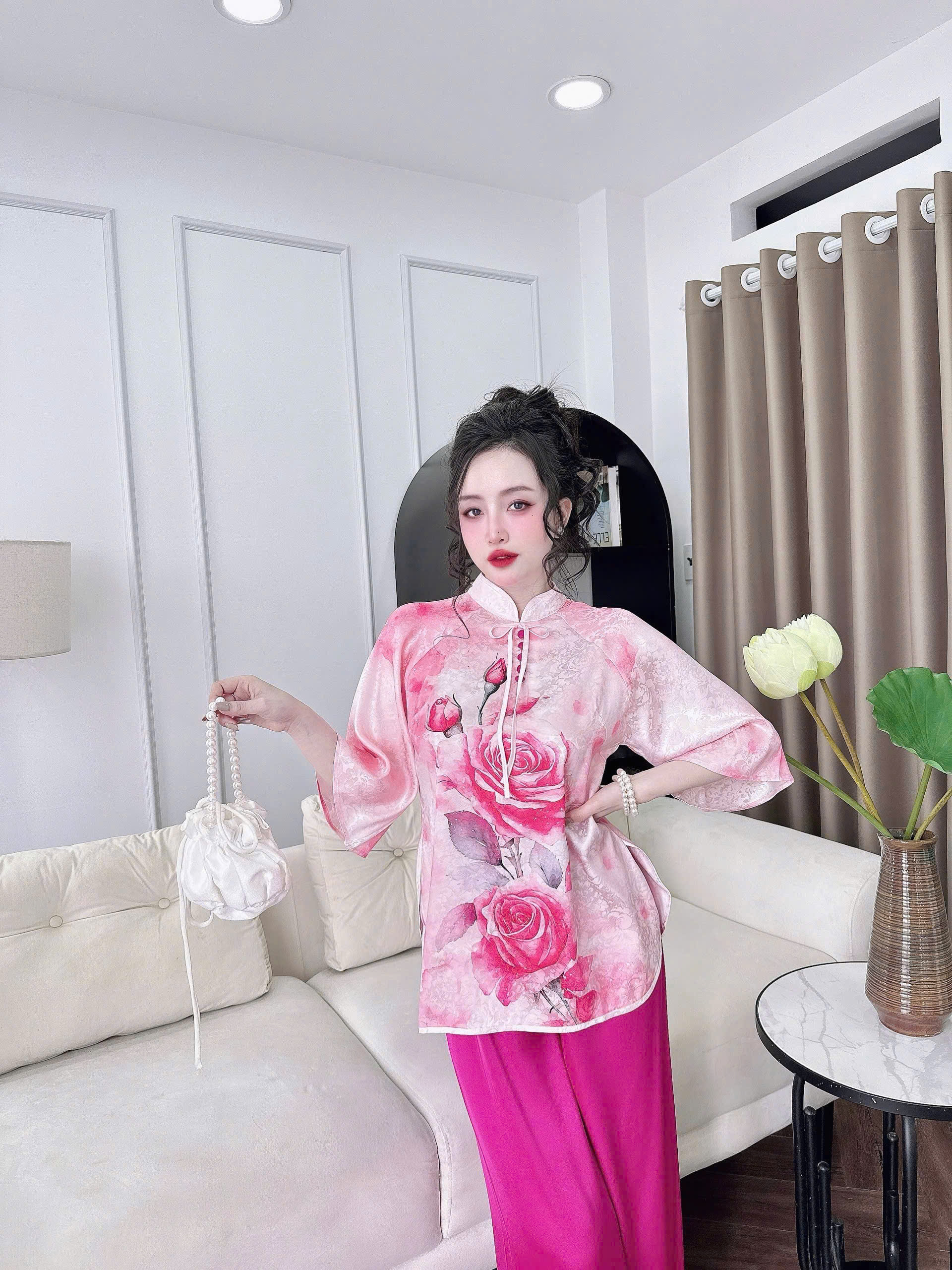 Mô tả Bộ Lam Đi Chùa SOJUN Đồ Pháp Phục Lụa Gấm Cổ Trụ Nút Bọc Thiết Kế Size Dưới 65kg - 12