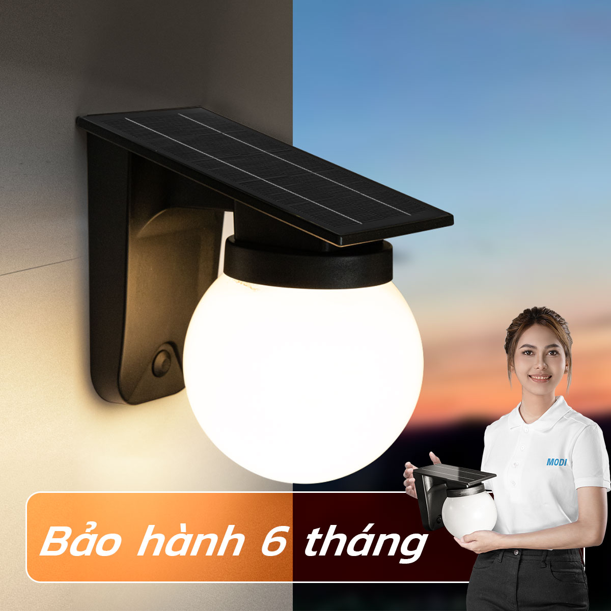 Mô tả Đèn Tường Năng Lượng Mặt Trời MODI SOLAR Có 3 Chế Độ Màu, Trang Trí Ngoài Trời - 1
