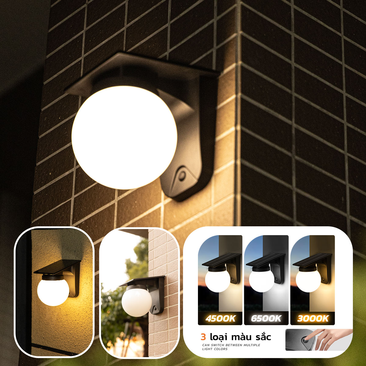 Mô tả Đèn Tường Năng Lượng Mặt Trời MODI SOLAR Có 3 Chế Độ Màu, Trang Trí Ngoài Trời - 9
