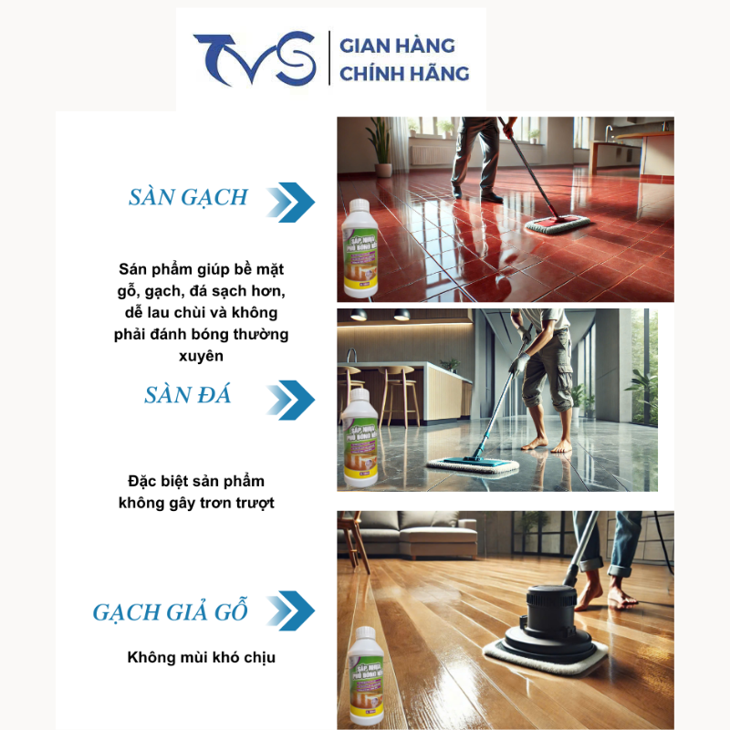 Mô tả Sáp phủ bóng sàn TVS -500ML, phủ bóng mọi chất liệu sàn gỗ, gạch, đá bảo vệ sàn chống trơn trượt - 1