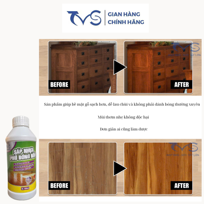 Mô tả Sáp phủ bóng sàn TVS -500ML, phủ bóng mọi chất liệu sàn gỗ, gạch, đá bảo vệ sàn chống trơn trượt - 3