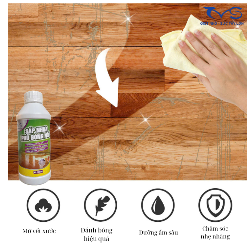 Mô tả Sáp phủ bóng sàn TVS -500ML, phủ bóng mọi chất liệu sàn gỗ, gạch, đá bảo vệ sàn chống trơn trượt - 4
