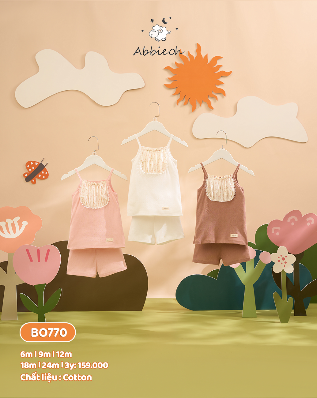 Mô tả Bộ quần áo hai dây bé gái ABBIEOH kiểu dáng baby cách điệu cho bé 0-3 tuổi BO767 BO515 BO620 BO770 - 2